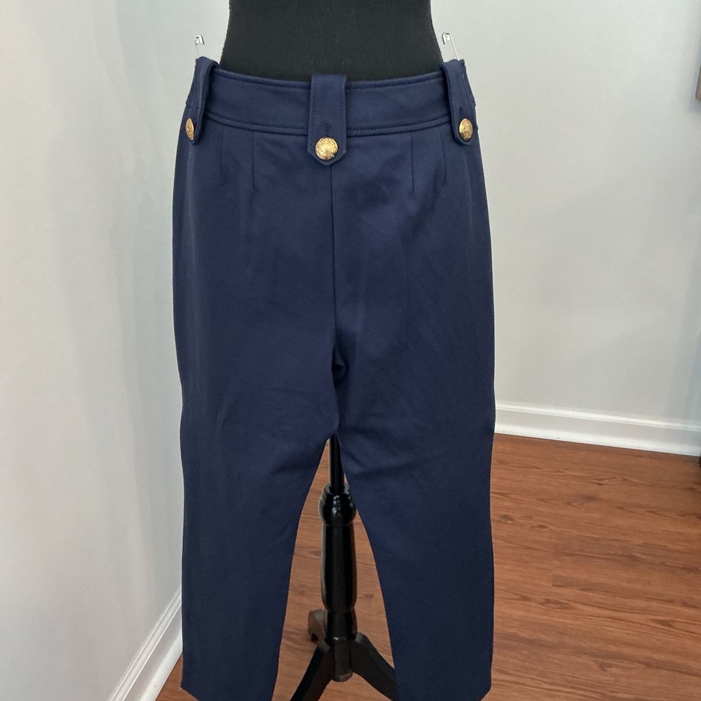 White House Black Market Navy Trousers with Gold Buttons Jolie stretch 10L - Picture 4 of 9